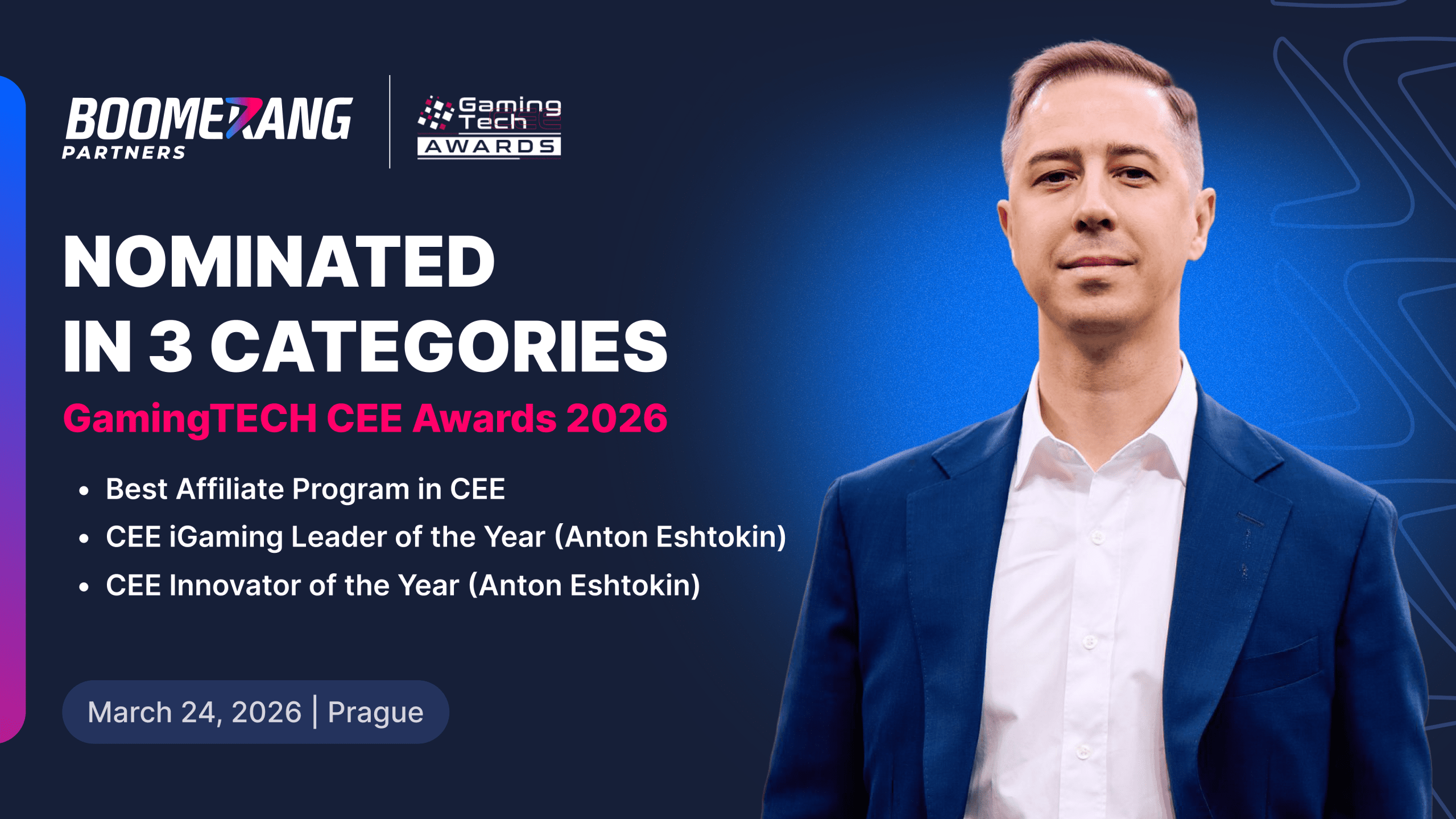 Boomerang Partners and Anton Eshtokin Nominated for Three GamingTECH CEE Awards 2026
